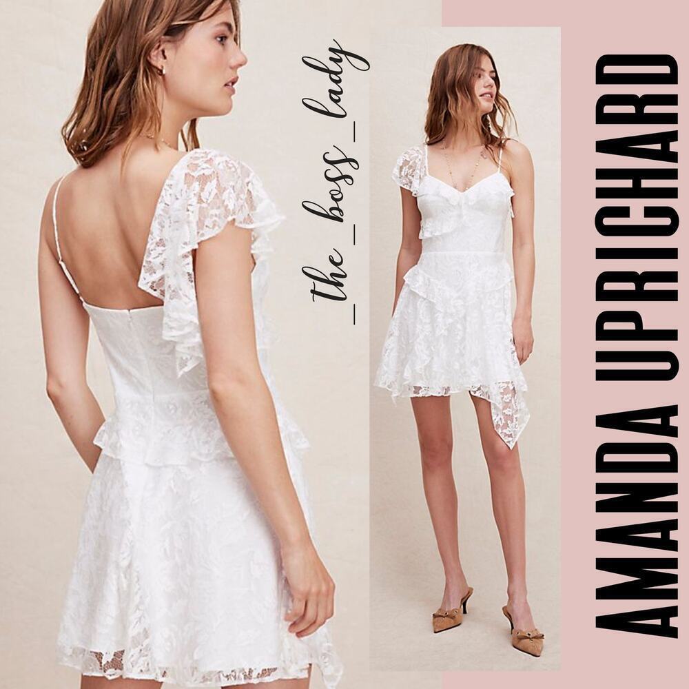 Amanda Uprichard dress mini floral lace ruffled cocktail party - Picture 4 of 10